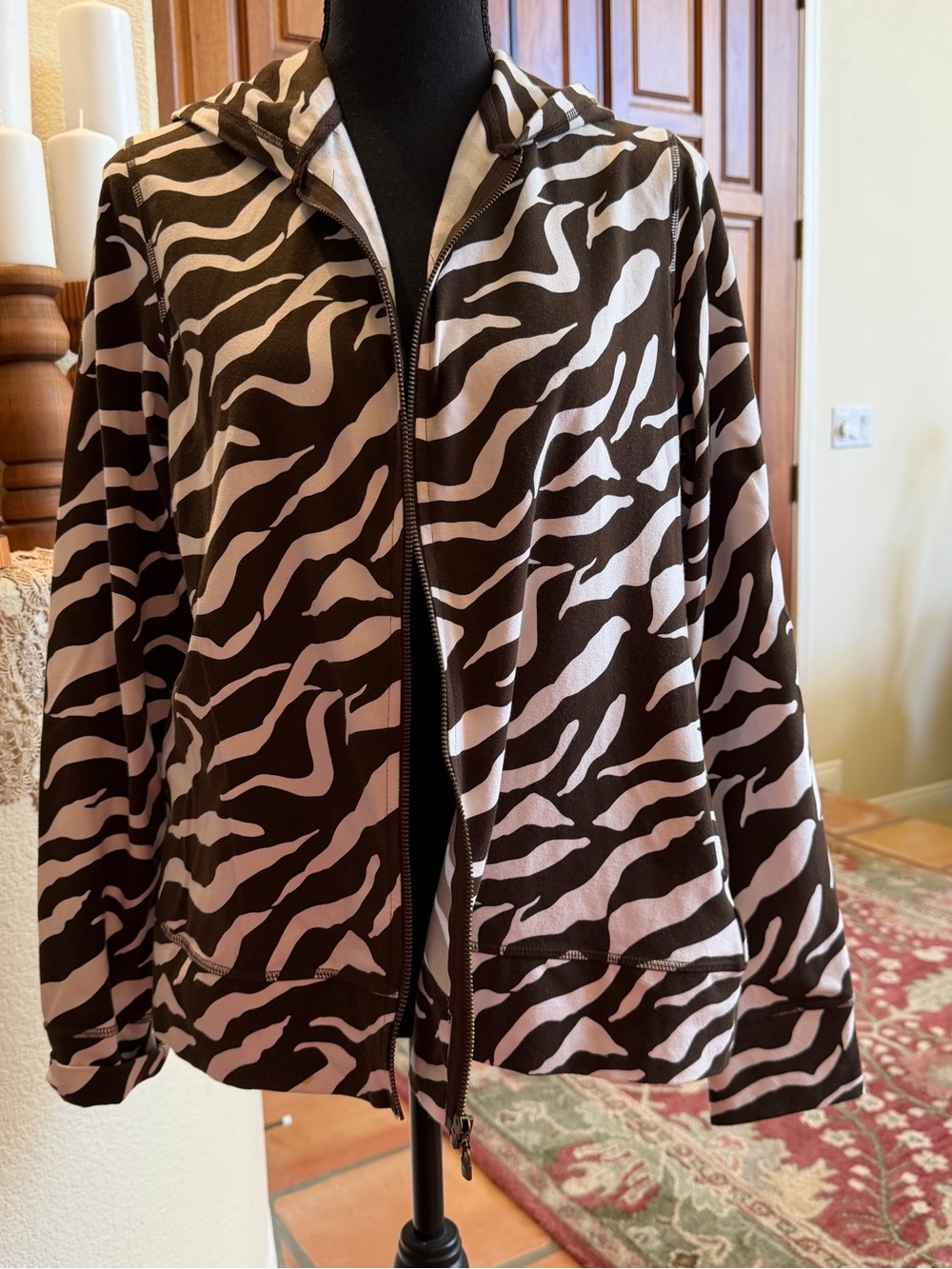 Peck & Peck "Weekend" Cotton/Spandex Zip Front Blk/Wht Hoodie Size XL